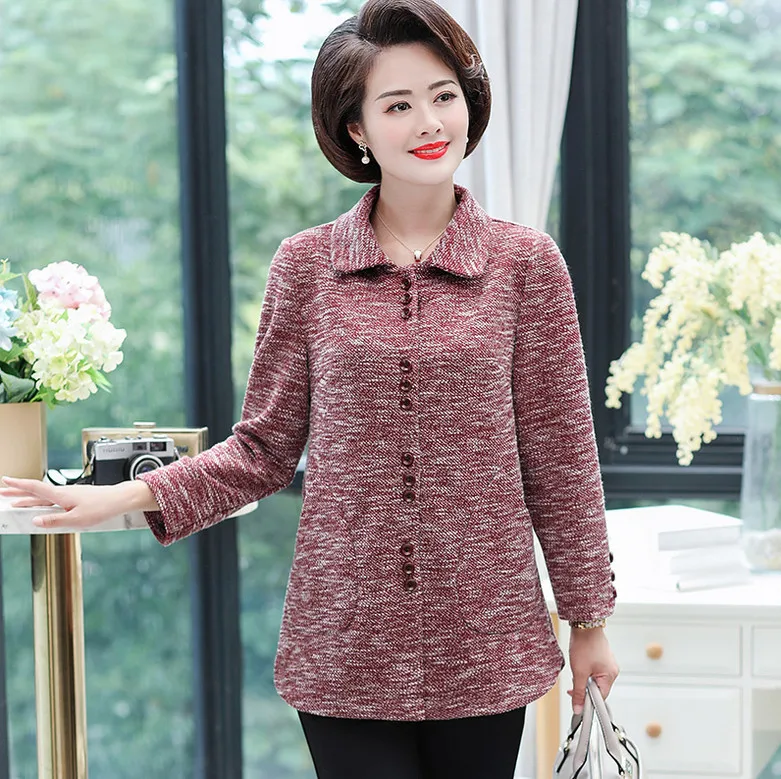Толстая блузка для женщин среднего возраста топы с длинными рукавами весна осень