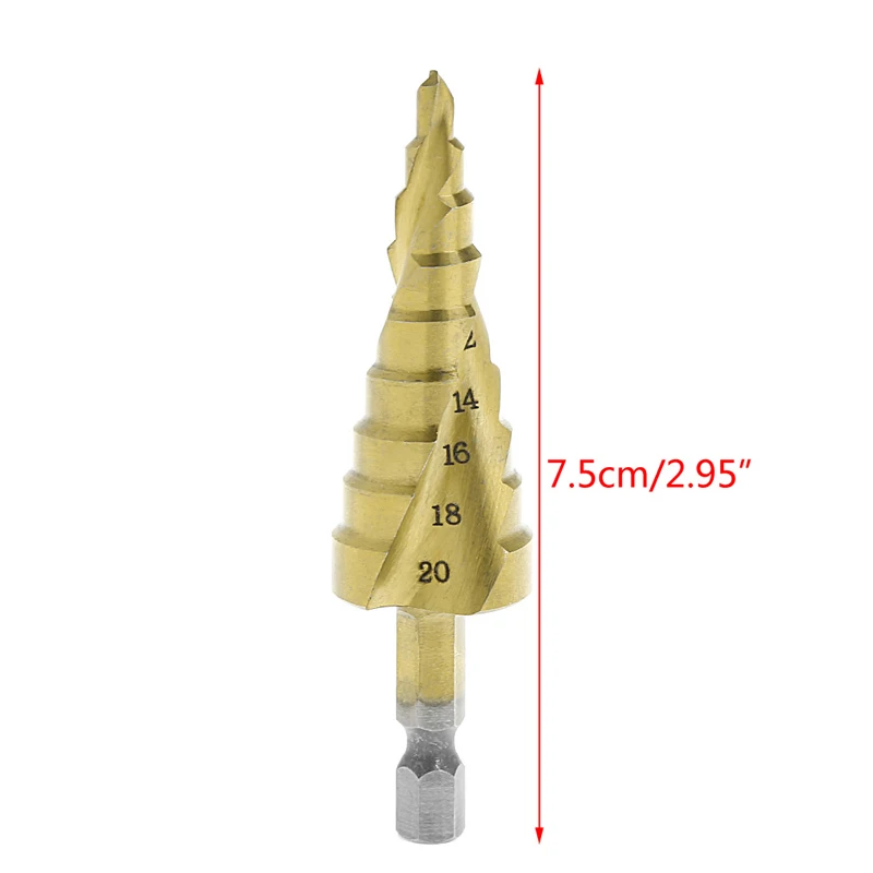 

HSS 4mm-20mm Step Drill Bits Spiral groove Power Tools 1/4'' hex shank 9 steps metal Drilling Titanium New 2017