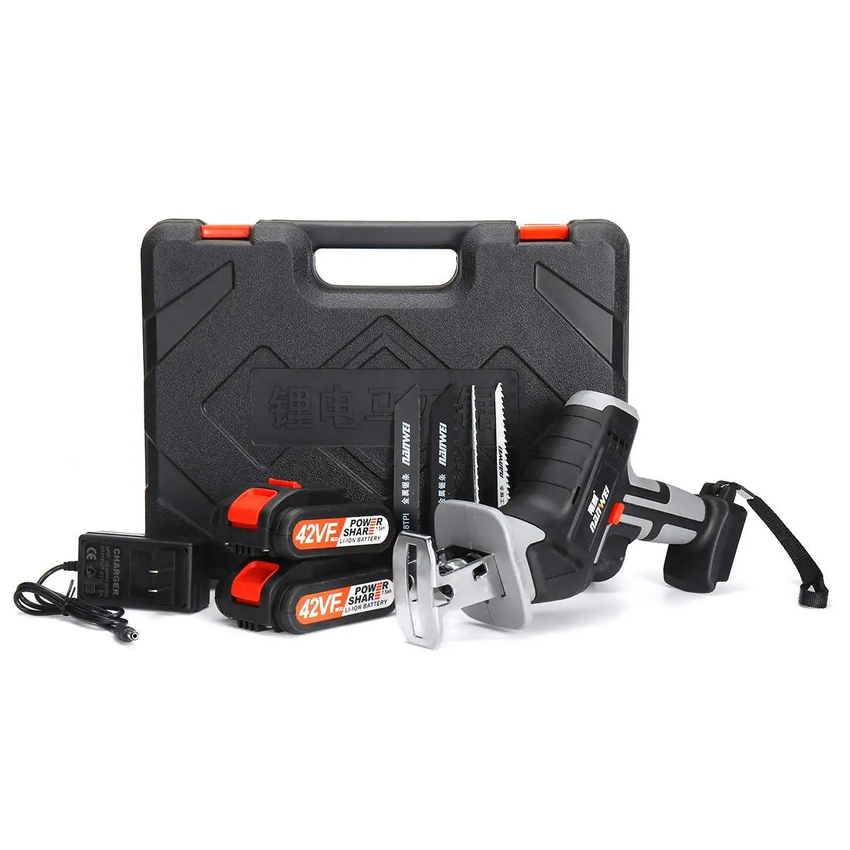 

42V Cordless Reciprocating Saw Handsaw Saber Saw 2 Lithium-Ion Battery for Metal Wood Pipe Cutting Saw with 4 Blades Kit