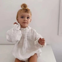 2021 new autumn baby bodysuit cotton linen one piece long sleeve infant girls plain clothes outfit