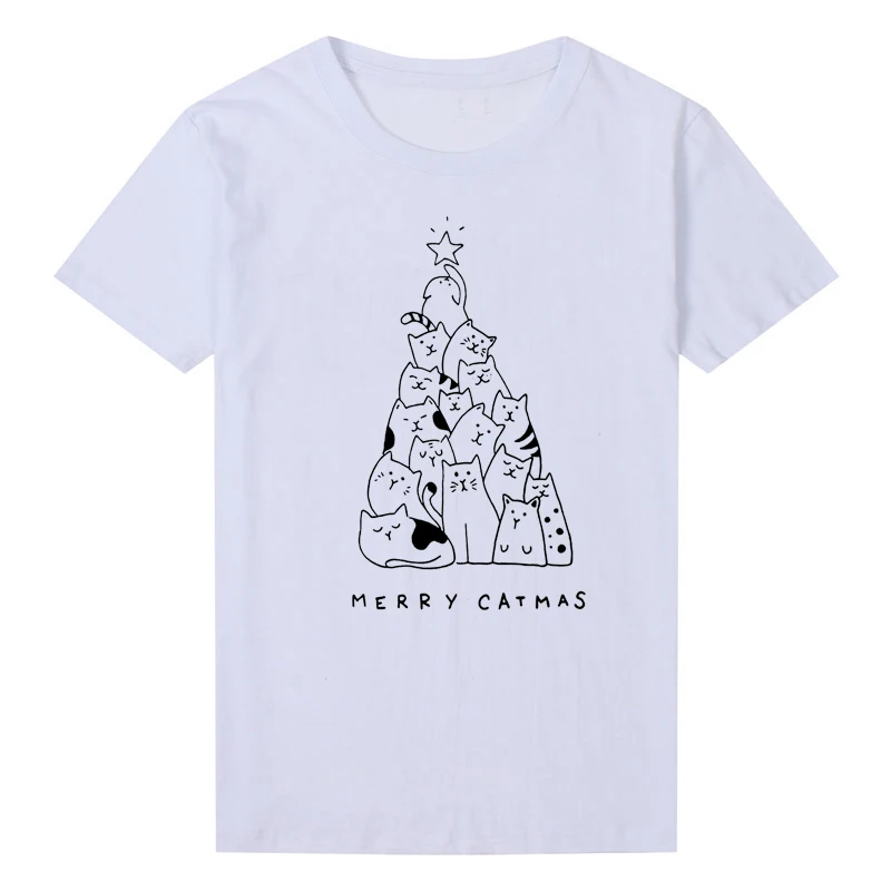 Женская футболка с графическим рисунком Merry Catmas милым рождественским подарком