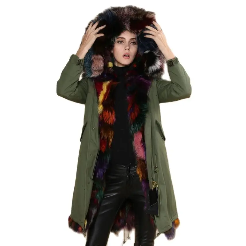 2015 Высококачественная парка пальто армейского зеленого цвета с подкладкой из