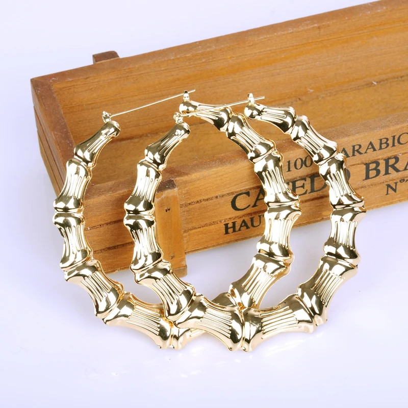 Большая хип хоп Бамбук Серьги кольца Панк Золотая пластина горячая Распродажа