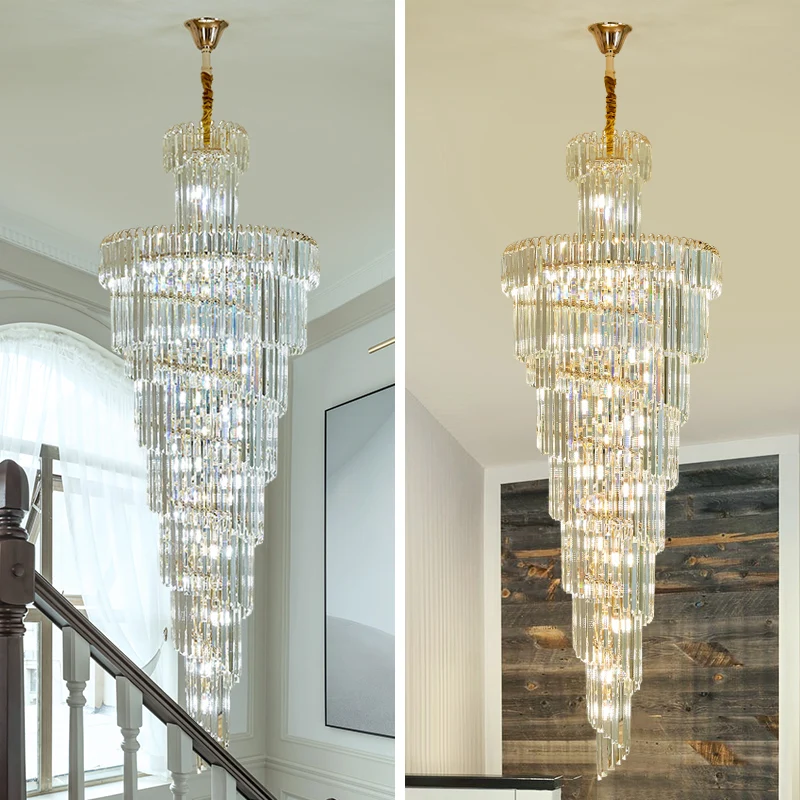 Candelabro de cristal moderno de lujo para escalera, decoración para el hogar dorada/cromada, candelabros para loft, accesorios de iluminación