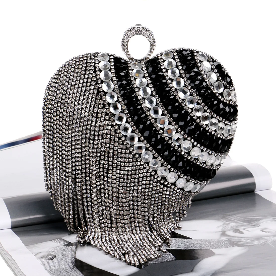 

Heart Shaped Rhinestones Handbag Diamonds Women Evening Bags Chain Shoulder Purse Day Clutches Evening Bags Party Wedding X802H