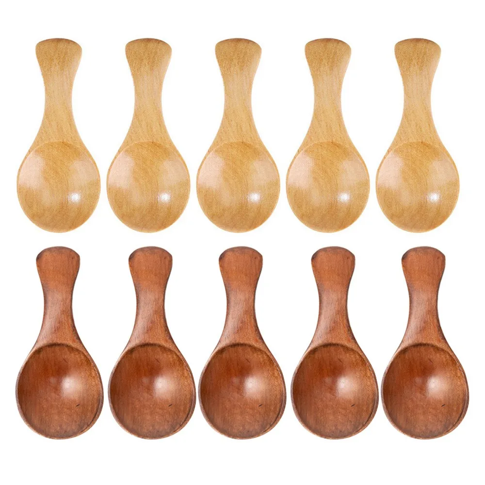 

10 шт., деревянная мини-ложка с короткой ручкой