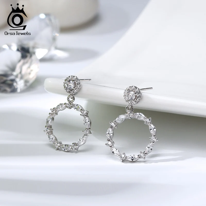 ORSA JEWELS кольцо женские свадебные 925 Серебряные длинные висячие серьги с большой