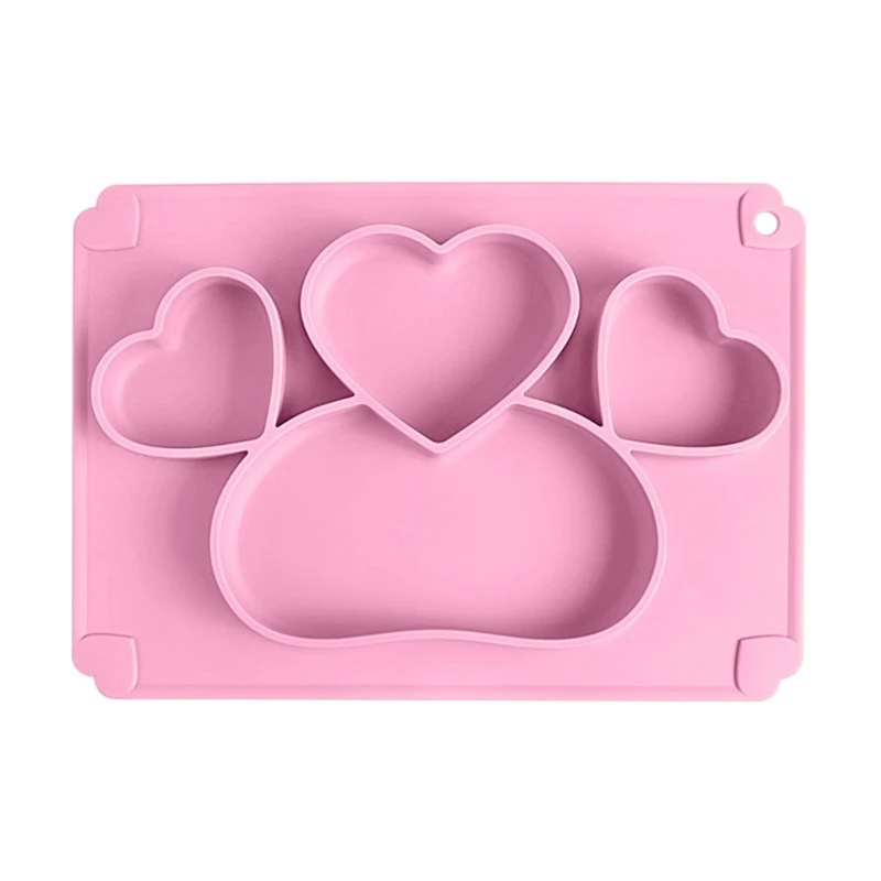 

Baby Cute Love Heart Silicone Training Bowl Divided Sucker Non-slip Dinner Plate DXAD