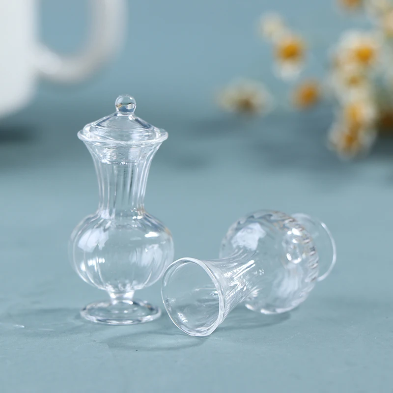 

1:12 Dollhouse Miniature Vase Glass Candy Jar Simulation Candy Bottle Model Toy 1#:35*20mm/2#:42*20mm