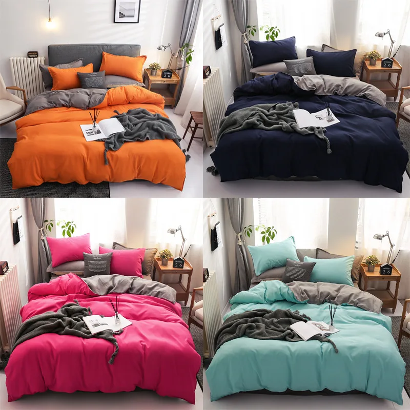 

Nordic 3/4Pcs Solid Solor Bedding Set Home Duvet Cover Sheet Quilt Cover AB side Bedroom Decor Queen King Size 150x200 220x240