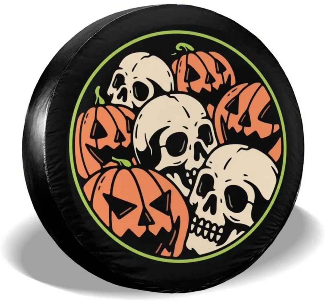 

UU Horror Pumpkin Tire Cover Skull Print car Accessories Spare Tire Cover Polyester Universal dustproof and Waterproof