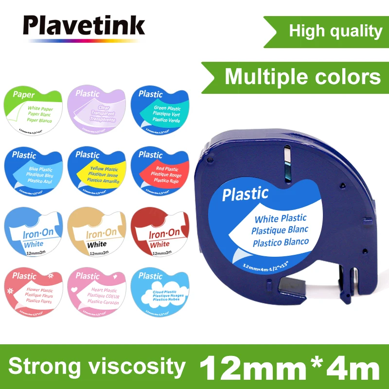 

Plavetink 91201 12mm*4m Black on white Compatible for Dymo Letratag Plastic Tape LT 91331 LT9120112267 18769 18771 for LT-100H