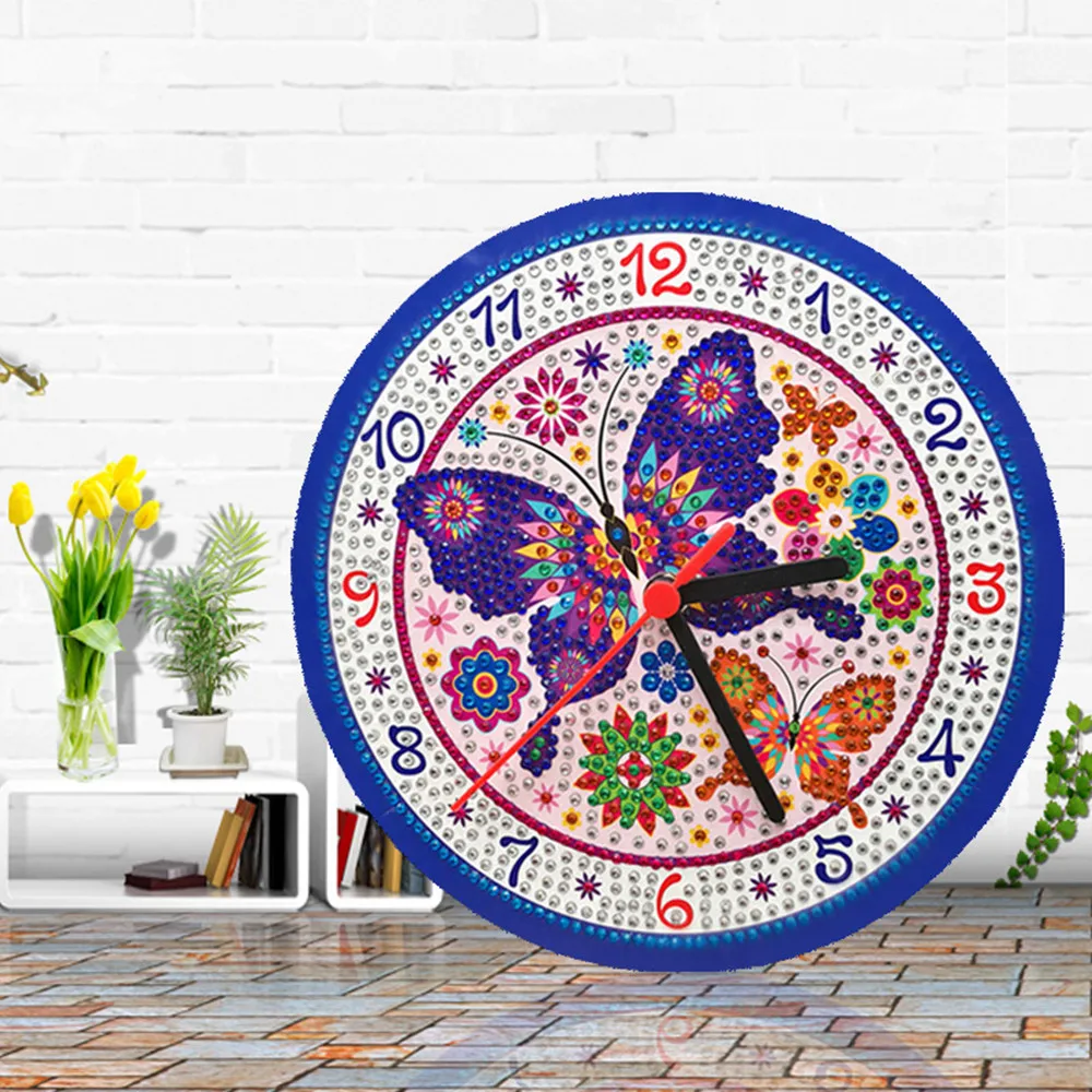 

5D Diamond Painting Kit Tool Cross Embroidery Clock DIY Flower Butterfly Pattern Special Shaped Drill Home Ornament