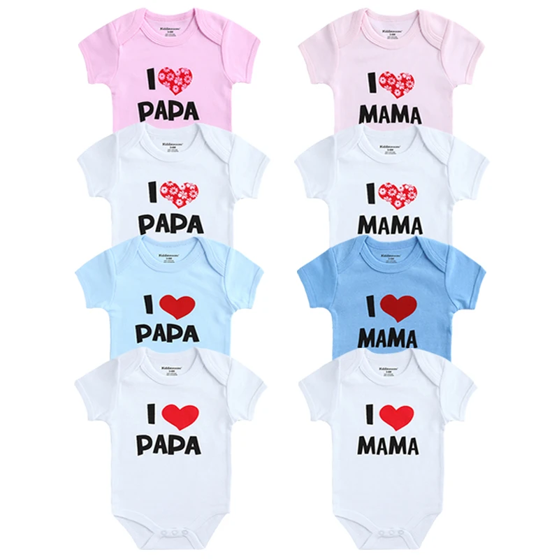 

2PCS/LOT Newborn Baby Clothes Short Sleeve Girl Boy Clothing I Love Papa Mama Design 100%Cotton Rompers de bebe Costumes