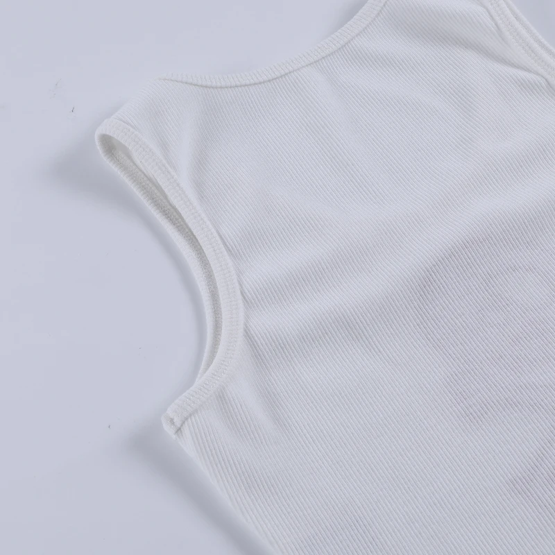 

LAISIYI Skull Embroidery Ribbed Basic Slim Simple Tank Tops Women Casual Skinny Sports Summer Trim Crop Top Female Streetwear
