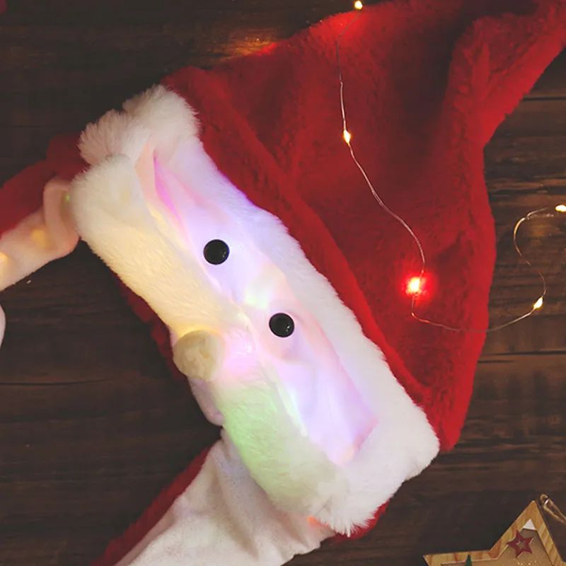 

Cute Christmas Hat Party Decoration Navidad boże narodzenie LED Light Plush Party Supplies Toy For Children Christmas Hat