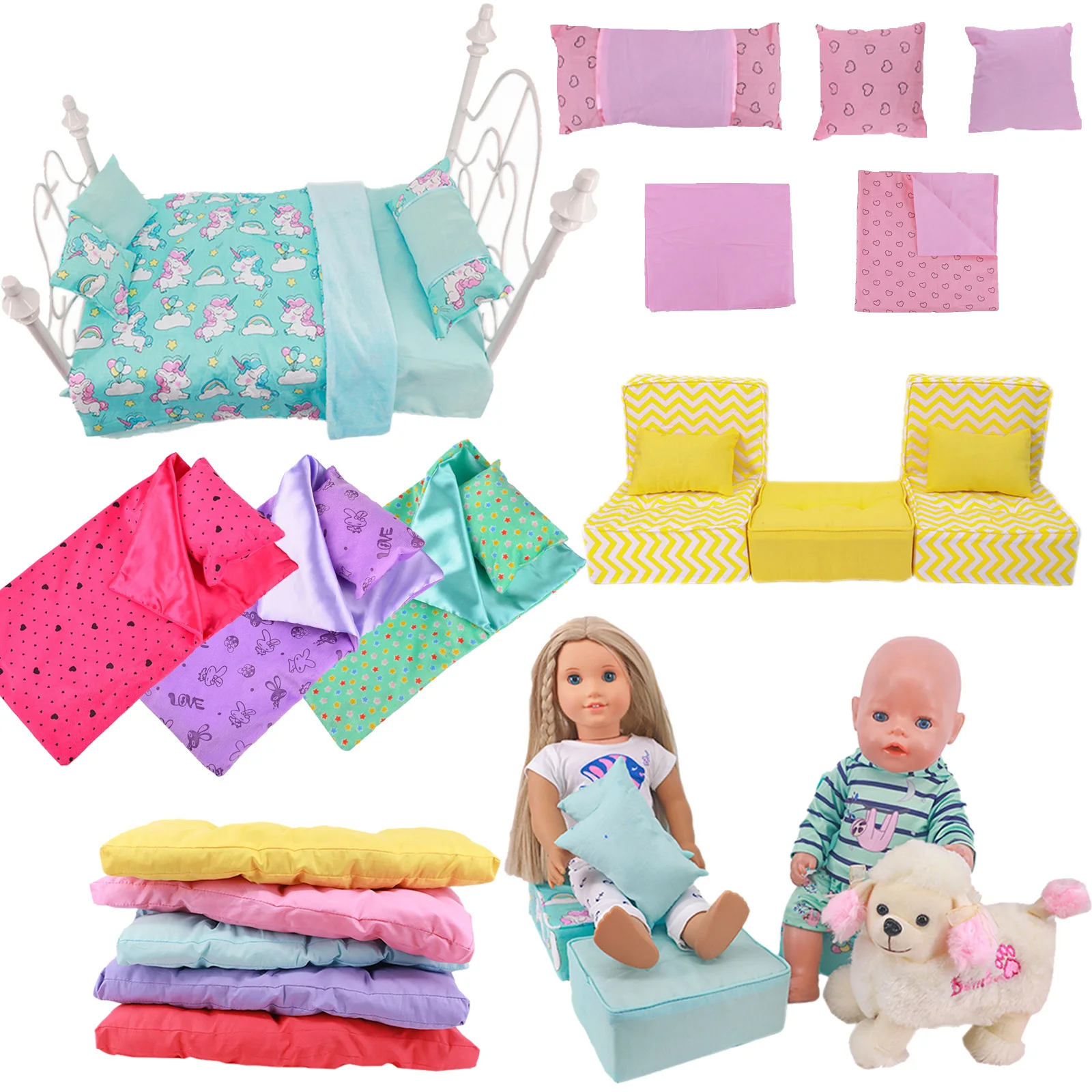 Doll-Accessories 5Pcs Unicorn Bedding Sleeping Bag Sofa For 