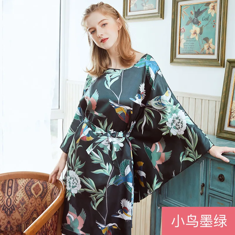 Plus Size Ladies summer Faux Silk Bath Robe Women Rayon Night Gown Round Collar Nightgown Home Wear Nightwear Pijama Mujer | Женская