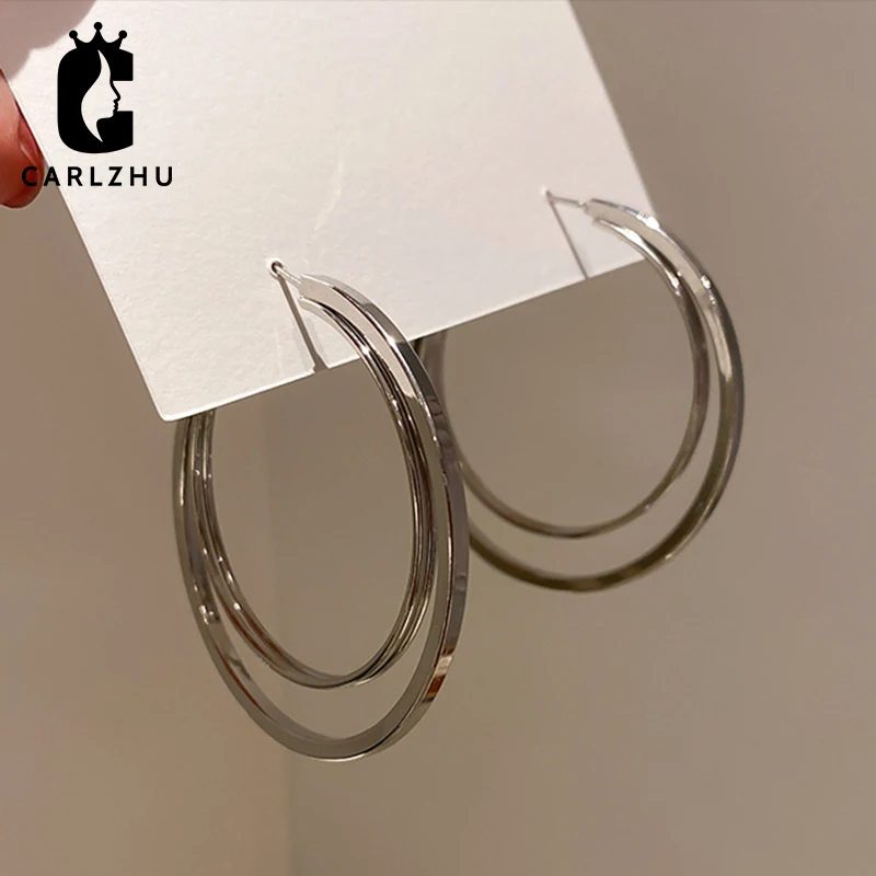 

Крупные двухслойные Серьги Brincos, Простые Вечерние большие круглые серьги-петли для женщин, ювелирные изделия