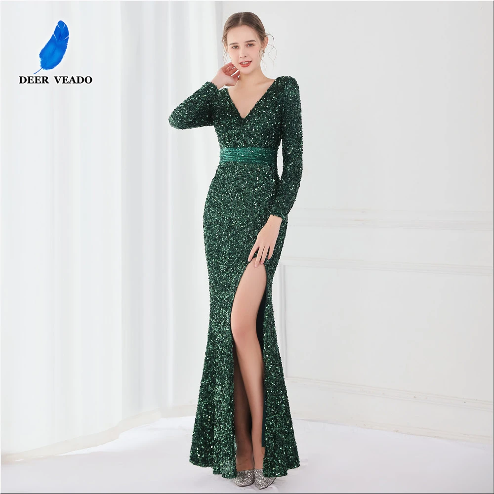 Женское вечернее платье-Русалка DEERVEADO K19118 расшитое блестками длинное