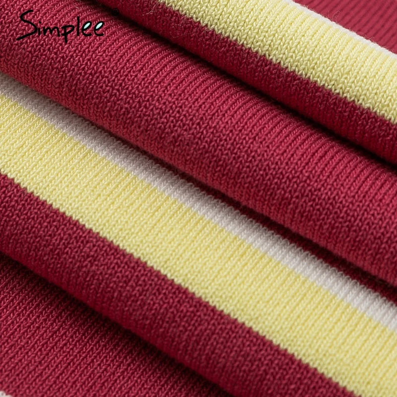 Simplee Красная полосой трикотажное облегающее женское платье с коротким рукавом