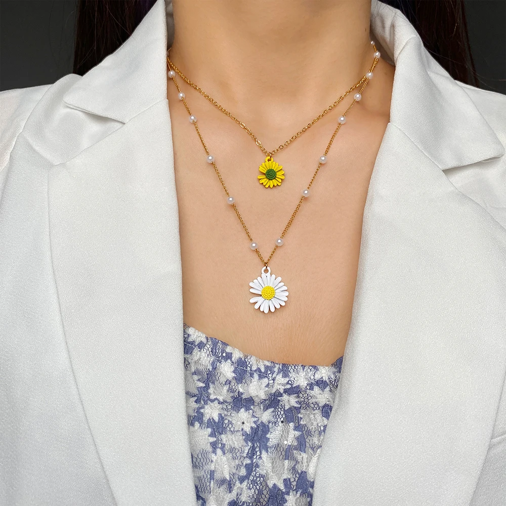 Лидер продаж 2021 модное многослойное ожерелье с жемчужной подвеской в виде цветка