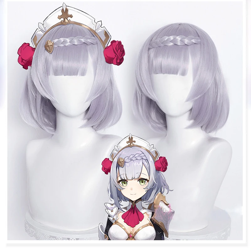 Genshin Impact Noelle парик для косплея короткие серебристо-фиолетовые с оплеткой
