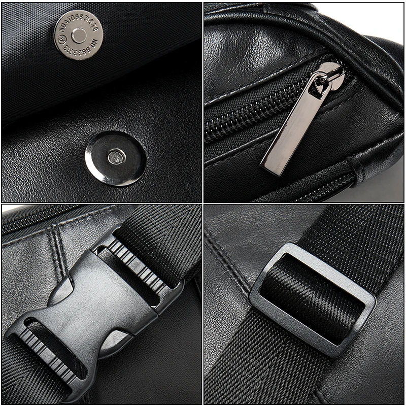 WESTAL Sheep Genuine Leather Men's Waist Bags Belt Men Waist Pack Male Fanny Pack Black Small Hip/Bum Bag Leather Waist Bag 8917