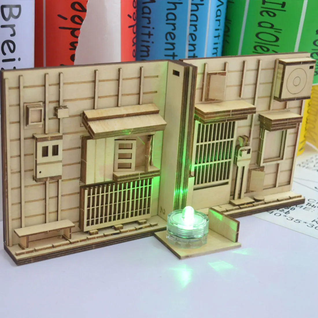 

10.2 x 12.3 x 5.4cm Street Rear Lane Bookcase Wooden Assembled Model Bookshelf Home Decor Puzzle Toys Kids adults Christmas gift