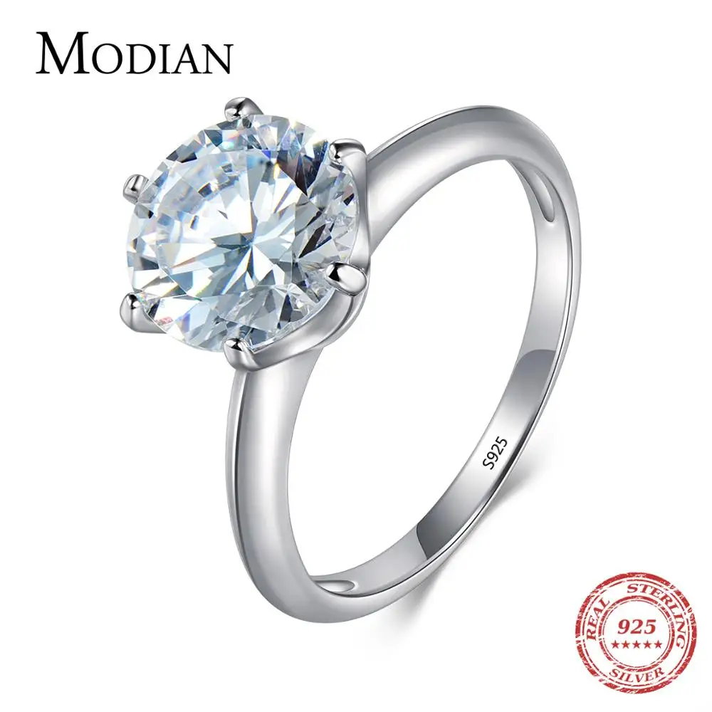 3Ct Modian 2021 925 Серебряное кольцо ясно шесть коготь кубический цирконий Модные