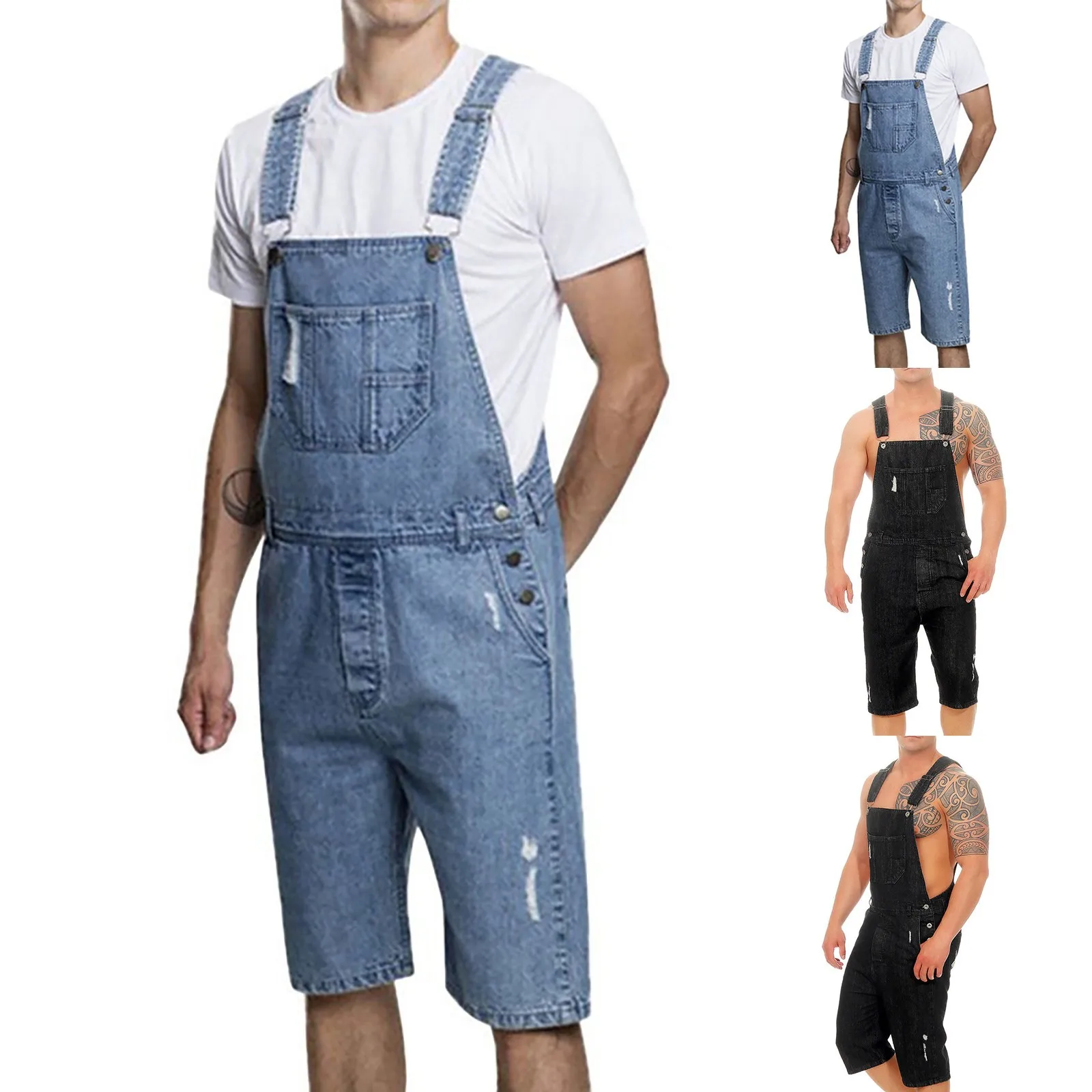 

Новинка 2021, мужской комбинезон, повседневный комбинезон, джинсы, потертые карманы, брюки на подтяжках, джинсы, Мужская Рабочая повседневная ...