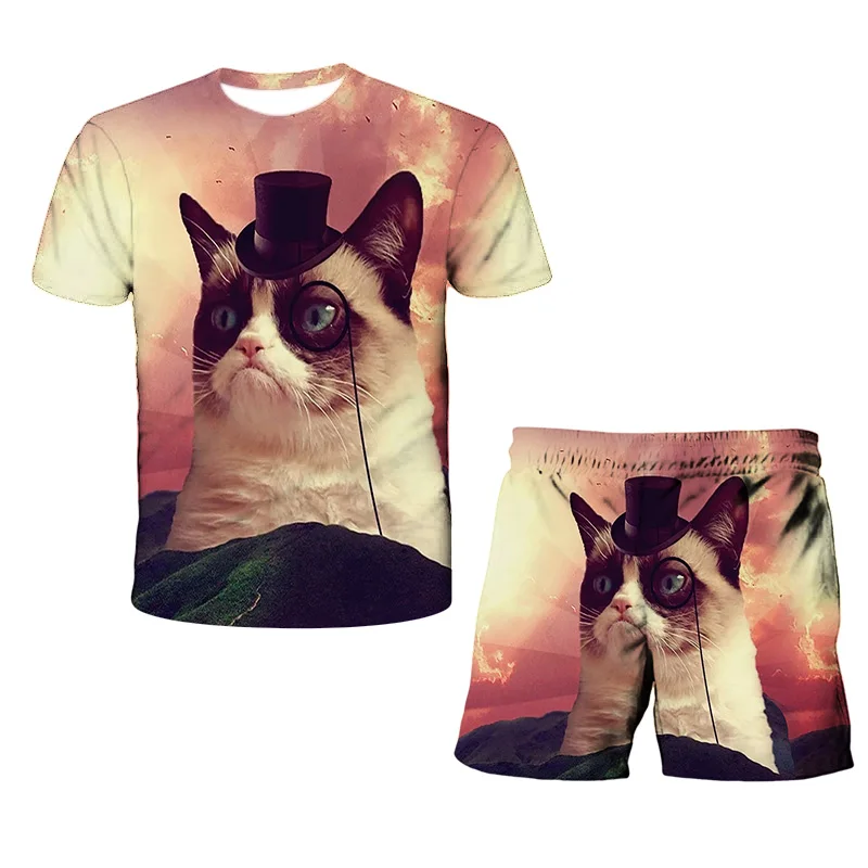 

Top+Shorts 2pcs Sets 2021 Summer Kids Clothes 3d Cat Print Suits Toddler Girls Sets Sports Suit Casual Baby Sets Boys Clothes