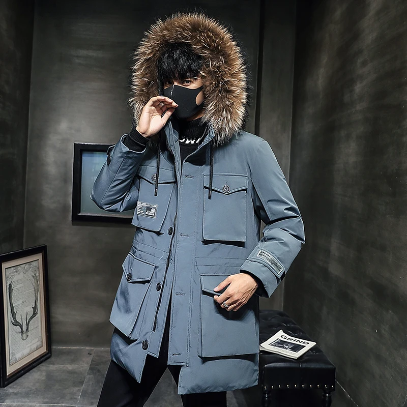 

2020 модная свободная зимняя утепленная трендовая Черная мужская одежда средней длины