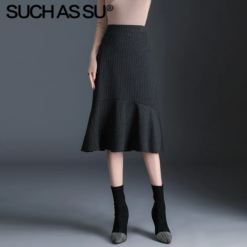 Новинка 2019 вязаные юбки средней длины Женская юбка Русалка с завышенной талией в