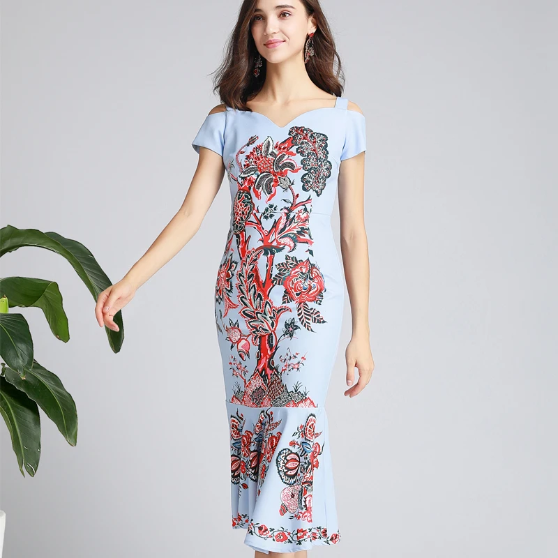 Vestidos verano mujer Алмазный бисер с принтом сексуальные vestidos de festa saia Миди женские платья слинг рыбий хвост облегающее платье