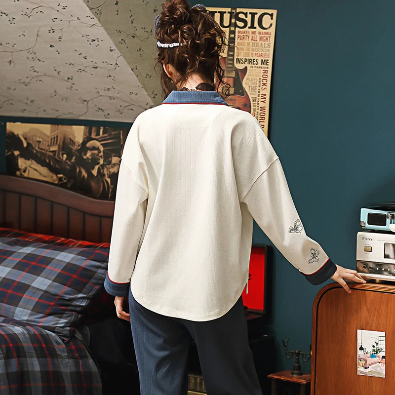 Пижама для женщин хлопковая Осенняя зимняя пижама с длинными рукавами женский