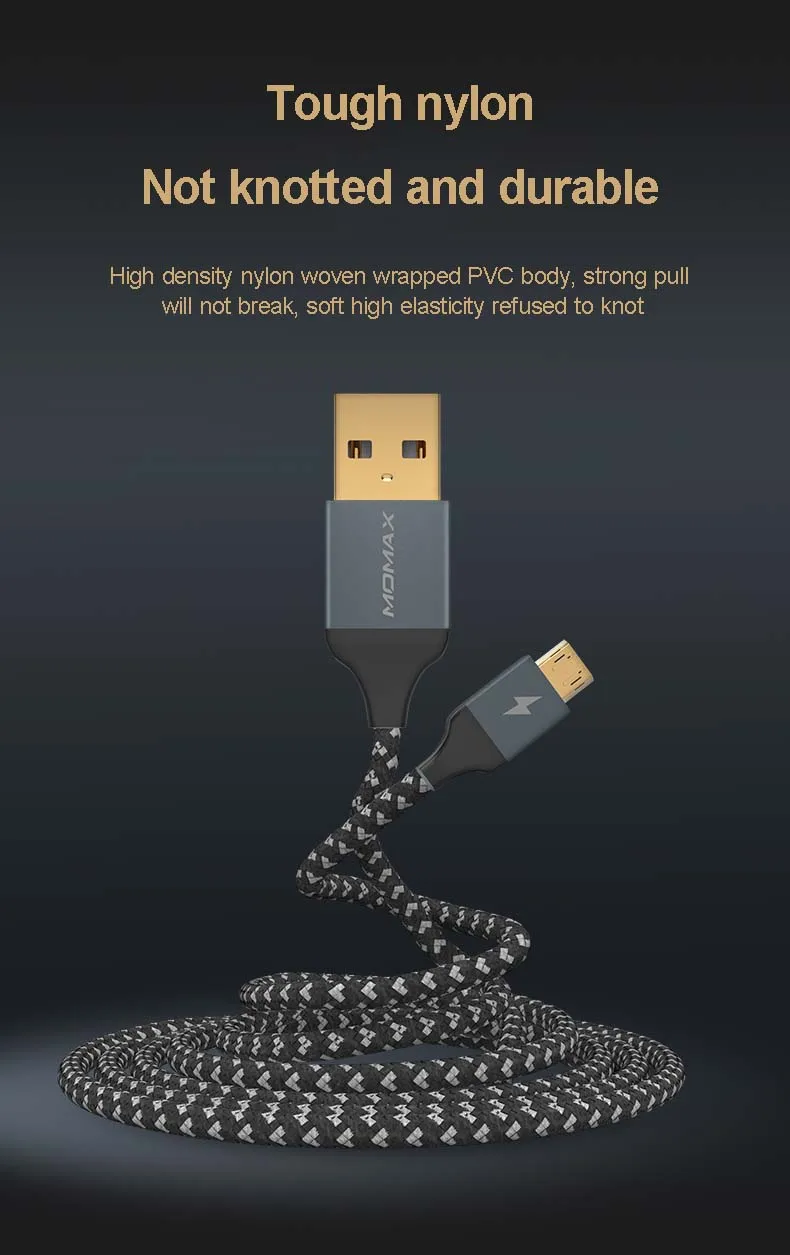 MOMAX DDM11 двусторонний Micro usb кабель для передачи данных TPE армирование является