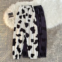 casual pants women loose cow pattern printed harajuku all match street ulzzang fashion vintage leisure trousers girls bf unisex