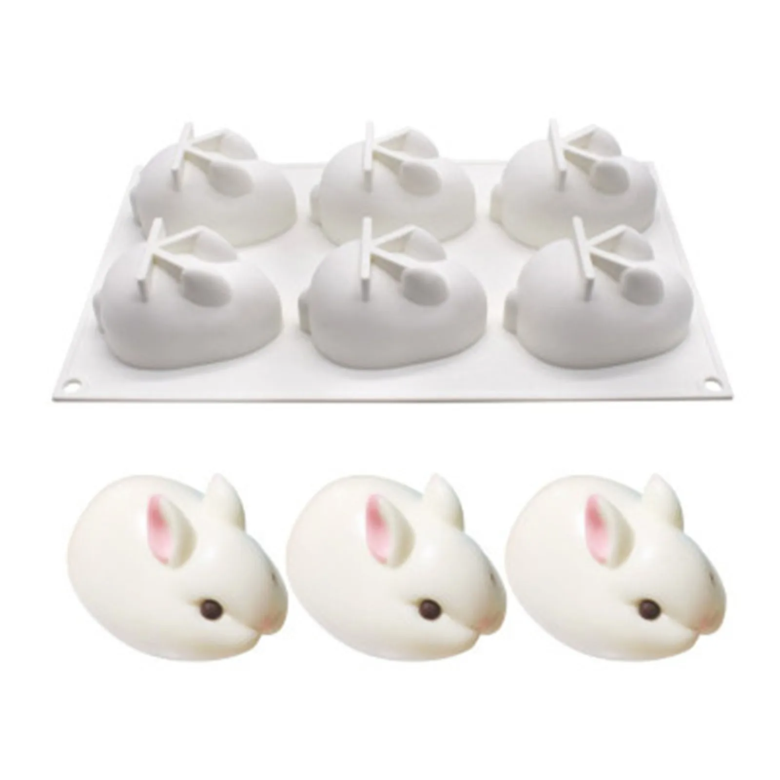 

Cake Baking Pan 6 Cavity 3d Rabbit Mousse Easter Day Bunny Silicone Mold For French Dessert Soap Cupcake Jelly Ice Cube Tray