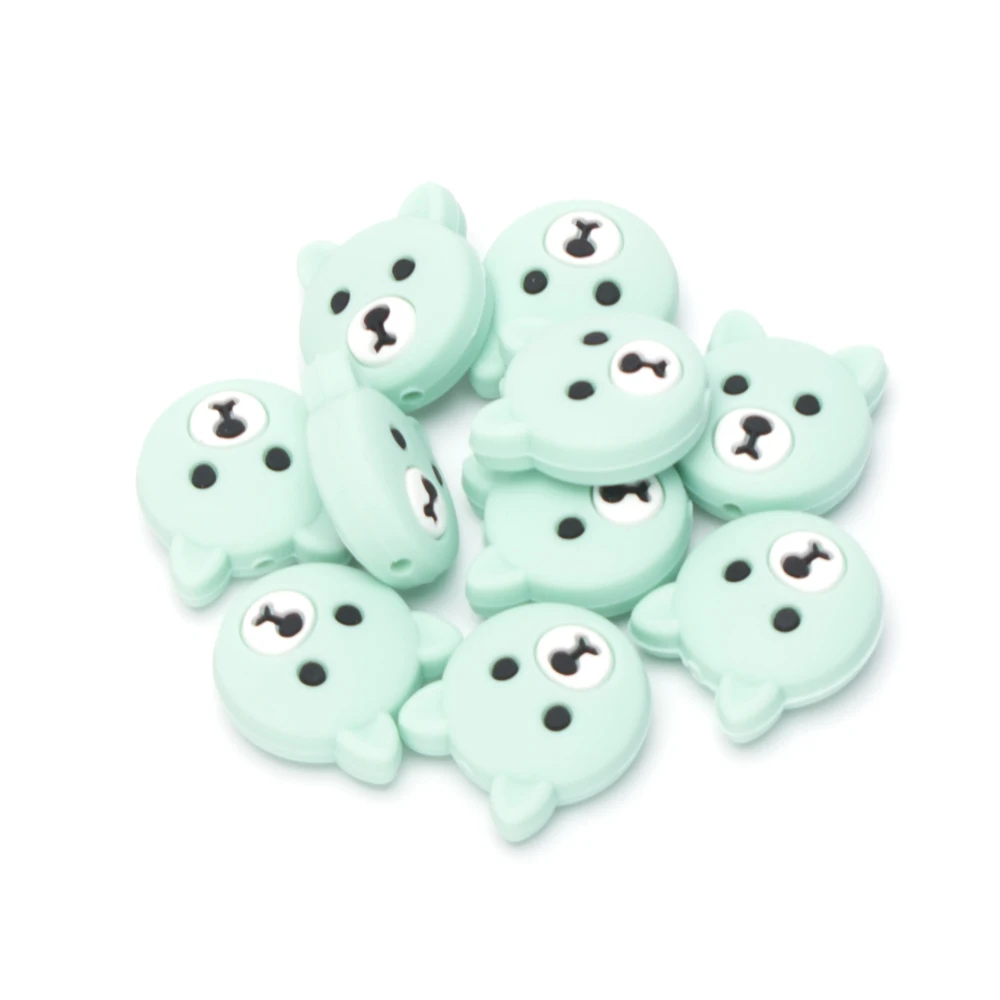 Mint Bear 5 шт медведь божья коровка перле Силиконовые Зубные животные силиконовые бусины Божья коровка прорезывание зубов Уход DIY бисер ребенок прорезывание зубов ожерелье игрушки - Цвет: Mint Bear