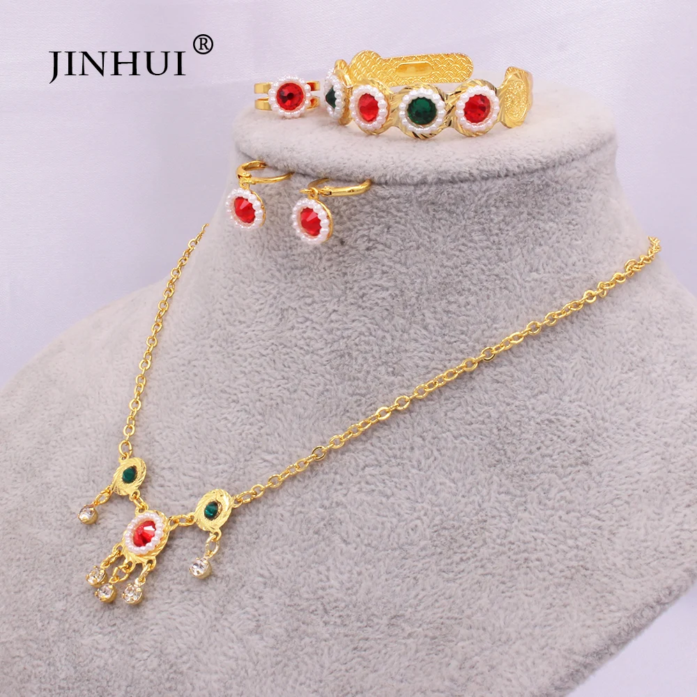 

Kids jewelry sets new gold color for girls/boys Pendant Necklace Earring Ring Dubai Infant African Children gifts Jewellery set