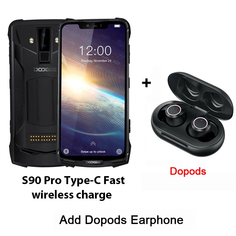 Add Dopods Doogee S90 Pro Helio P70 Восьмиядерный мобильный телефон 6 ГБ 128 ГБ модульный 6,18 FHD+ дисплей IP68/IP69K 4G LTE прочный смартфон - Цвет: Add Dopods