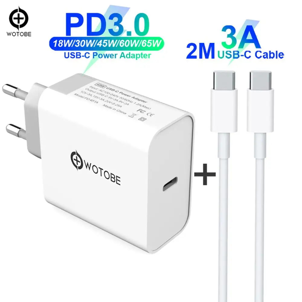 Адаптер питания USB C PD/QC3.0 65 Вт/60 Вт/45 Вт/30 Вт/18 Вт для планшетов/MacBook/iPad/iPhone/Samsung
