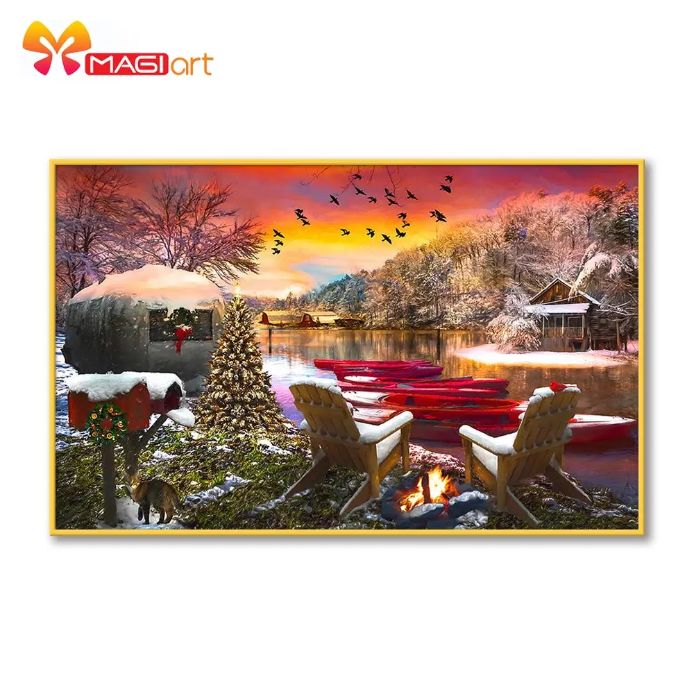 

Cross stitch kits Embroidery needlework sets 11CT water soluble canvas patterns 14CT Full Merry Christmas Town NCMC124