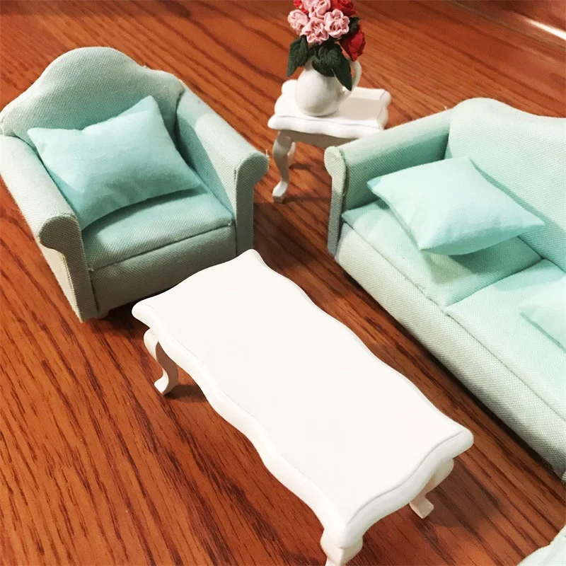 

Mini Doll House Living Room Decoration Solid Color Rural Style Sofa Three-Piece Simulation Model