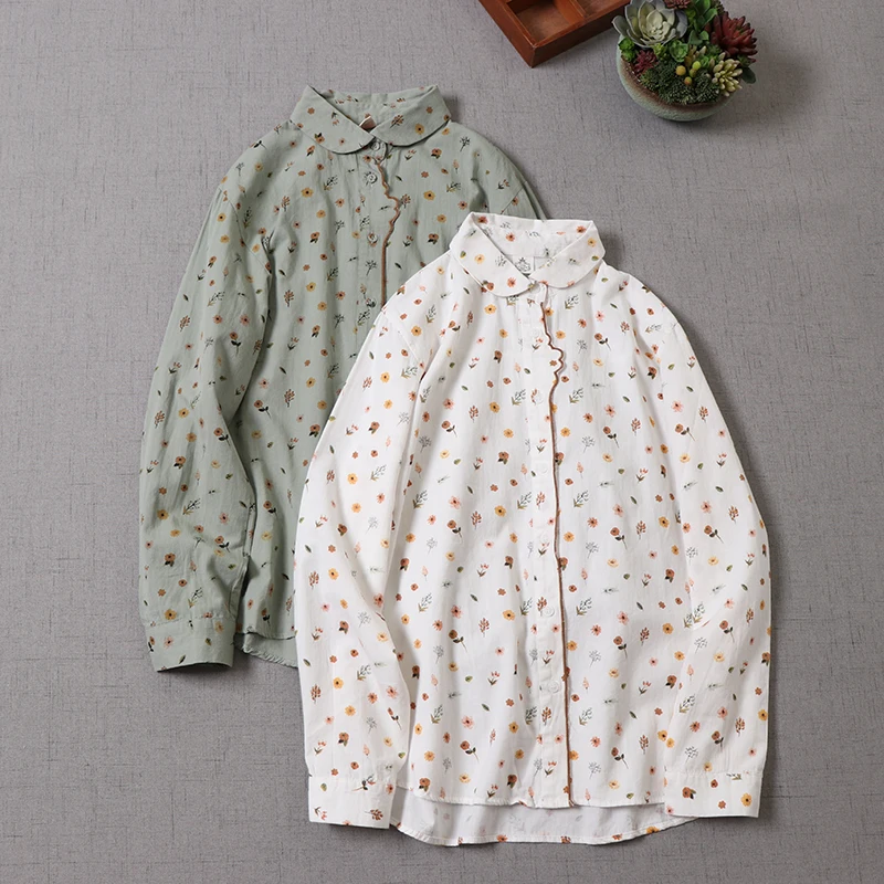 

Новинка осени 2021, женская рубашка, свежие и милые топы с цветочным принтом, женская повседневная одежда, Misu35