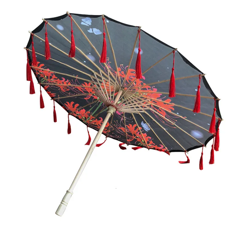 

Hanfu Oiled Paper Umbrella rain women Photography Prop Rain-proof Ribbon Antique Tassels Umbrella fan paraguas parasol