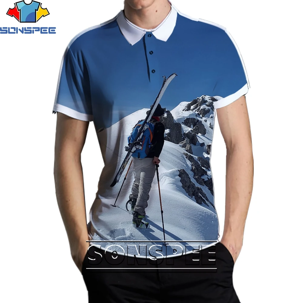 

SONSPEE 3D Ski Sport Pattern Fashion Customized POLO Shirt Summer Men's Business Casual Style Breathable Loose T-shirt