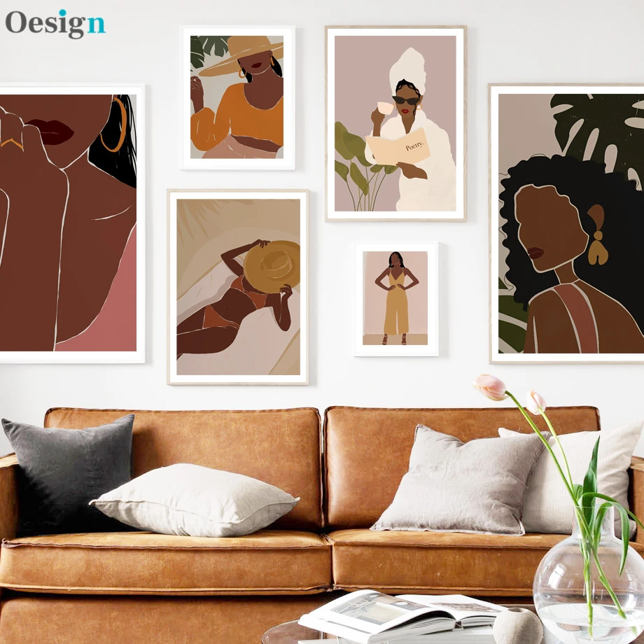 

Abstract Girl Figure Leaves Wall Art Canvas Painting Posters And Prints Nordic Minimalist Wall Pictures For Living Room Decor