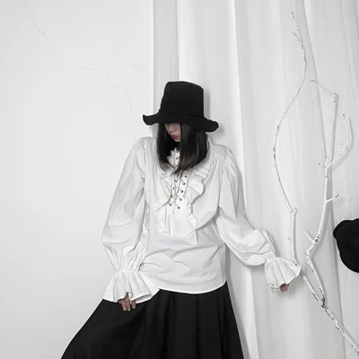 Стильная темная женская одежда Yamamoto воротник манжета из хлопка и конопли в стиле